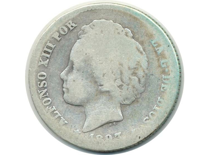 ESPAGNE 1 PESETA 1893 PGL ALFONSO XIII B+ (W702)