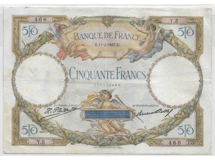 FRANCE 50 FRANCS L.O. MERSON SERIE Y.5 11-2-1927 TTB