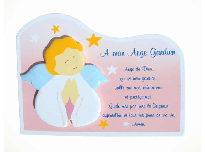Cadre Ange Gardien rose 15x20cm