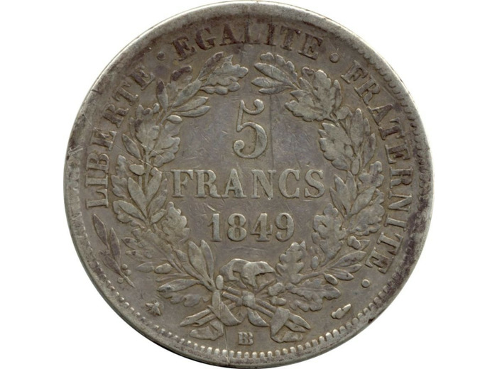 FRANCE 5 FRANCS CERES 1849 BB (Strasbourg) TB+