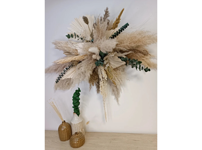 Suspension végétale naturelle Pampa façon nuage</br> écru-blanc-marron