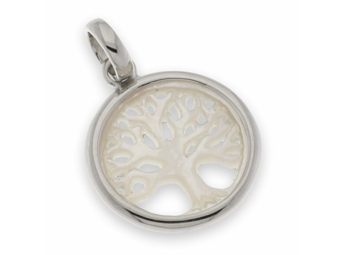 Pendentif en Argent 925 et NACRE diam.16mm- ARBRE de VIE