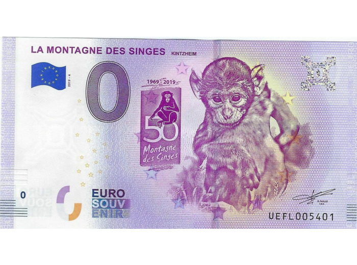 67 KINTZHEIM 2019-4 LA MONTAGNE DES SINGES BILLET SOUVENIR 0 EURO TOURISTIQUE
