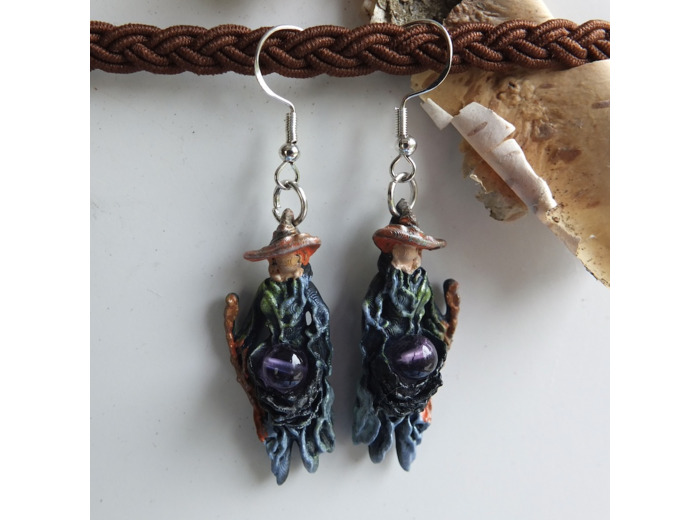 Boucles d'oreilles "Cueilleurs" pierre naturelle Améthyste