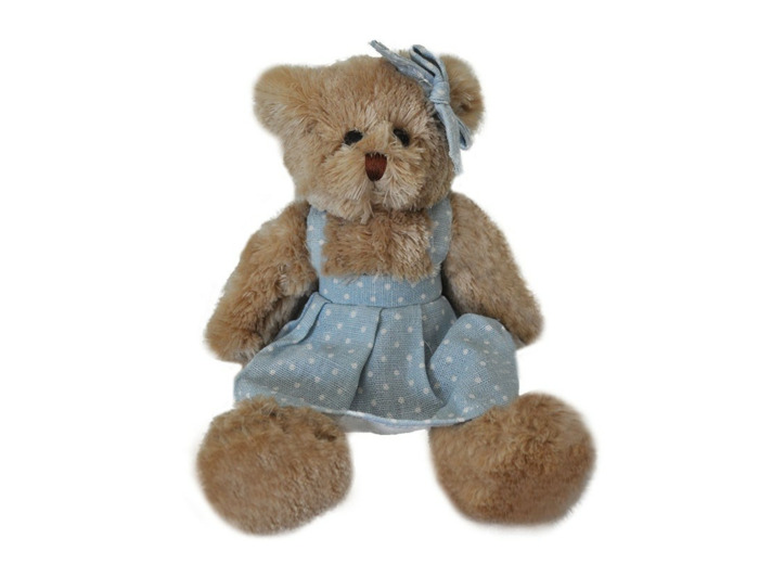 Peluche ours robe bleue 15x06x20cm