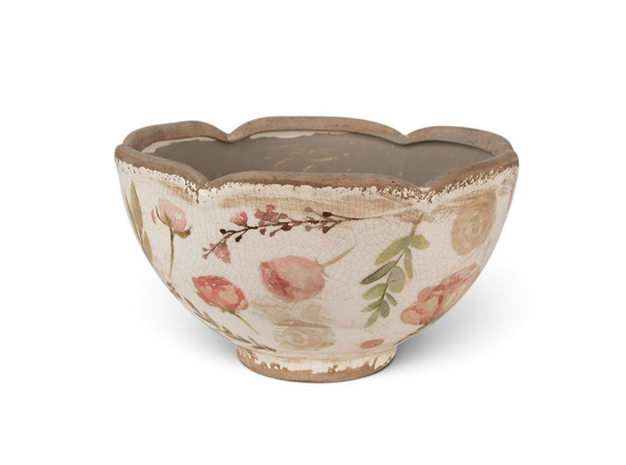 Pot de fleurs ondulé céramique beige rose 12x21x21cm