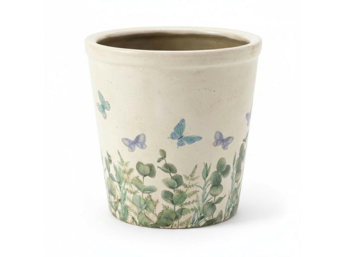 Pot de fleurs beige céramique papillon 17x16cm