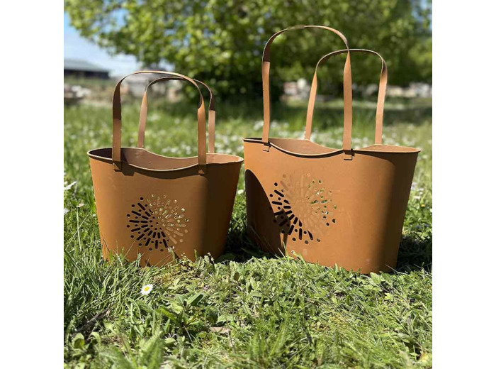 Ensemble 2 jardinières fer rouille 38x21x48cm
