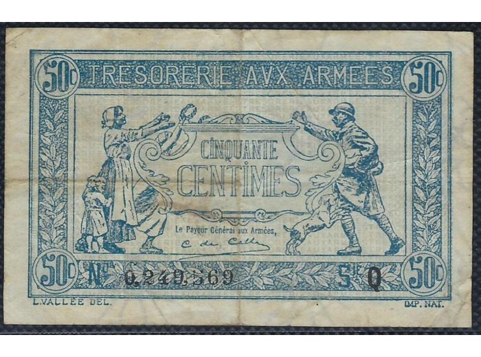 FRANCE 50 CENTIMES TRESORERIE AUX ARMEES Type 1917 SERIE Q TTB (VF01/17)