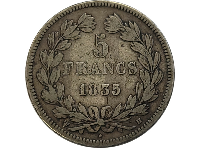 FRANCE 5 FRANCS LOUIS PHILIPPE I 1835 H (La Rochelle) TB+ (G678)