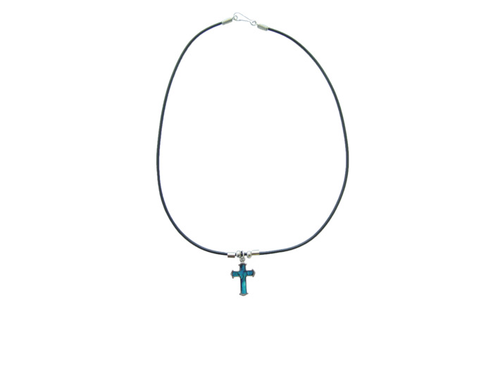 Collier Cordon + Croix Abalone Bleu