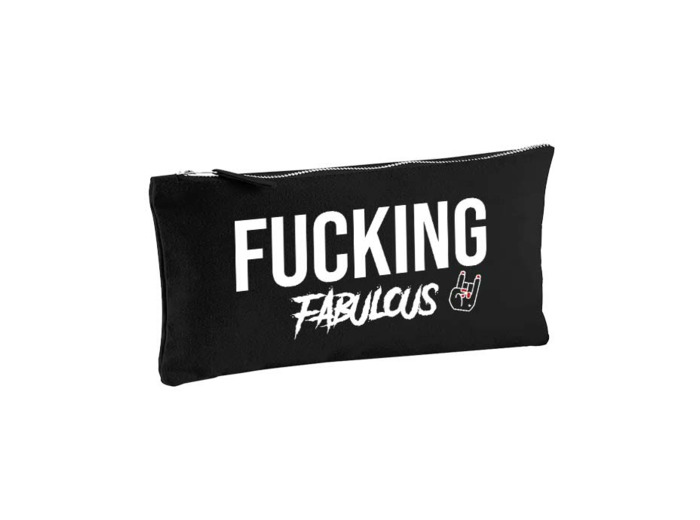 Pochette zippée en coton small - imprimée "Fucking Fabulous" noire,