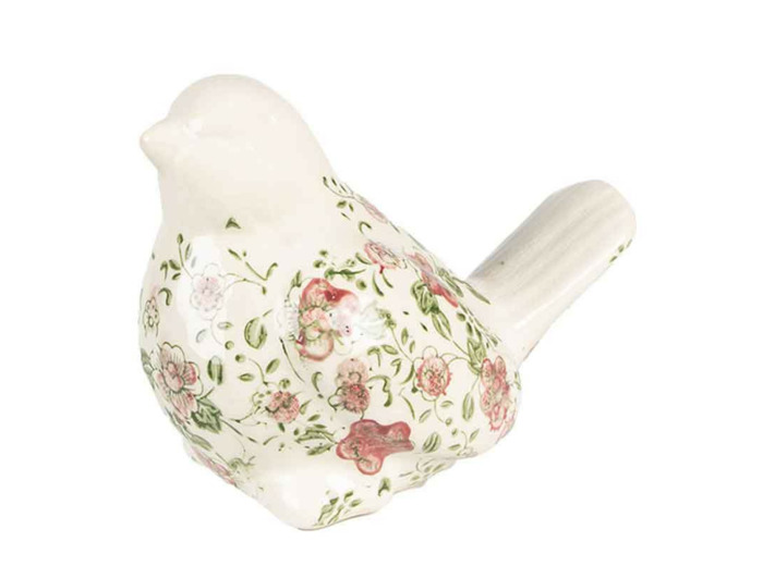 Figurine oiseau en céramique floral rose beige 19x11x14cm