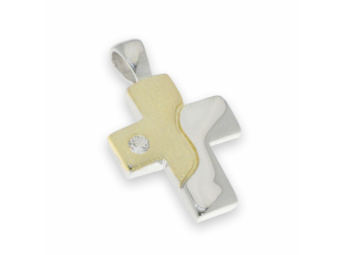 Croix pendentif en Argent 925 et PLaqué-or- 2x1,5cm