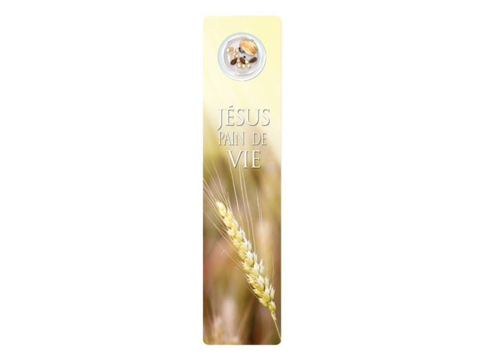 Signet plastifié avec médaille sous sachet- JESUS PAIN DE VIE-anglais