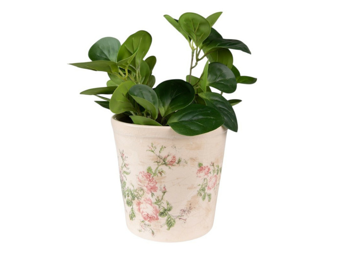 Pot de fleurs rond céramique beige rose 15x15x14cm