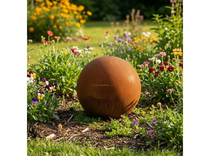 Grande Sphère Décorative Rouille 50cm