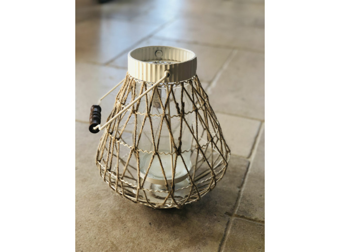 Lanterne corde métal blanc 25x29cm