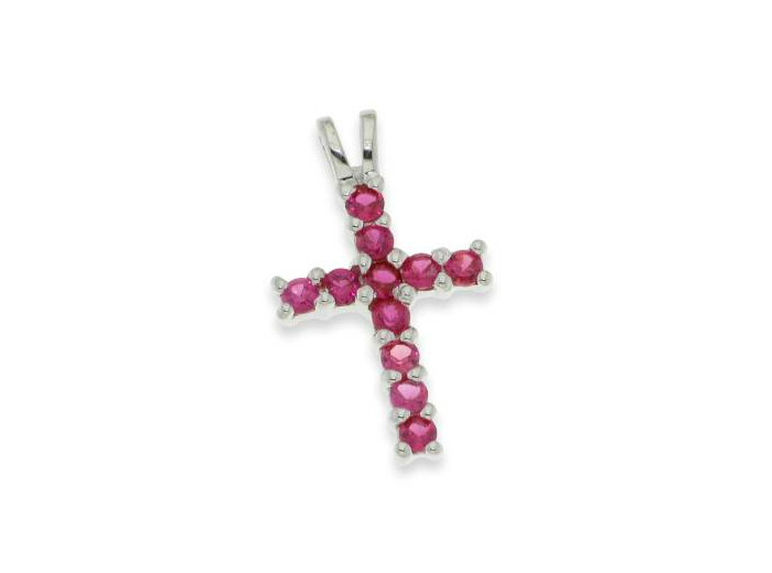 Croix en Argent 925 1,2X2cm - RUBIS  synthétique