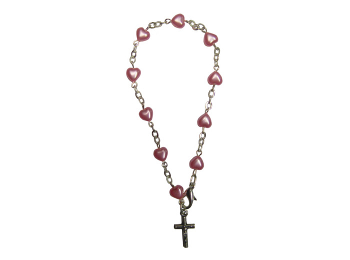 Bracelet Dizainier Perles Sur Chaîne Argentée COEUR ROSE
