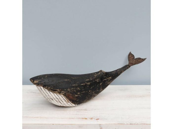 Sculpture Grande Baleine Peinte Bois 55x13x15cm