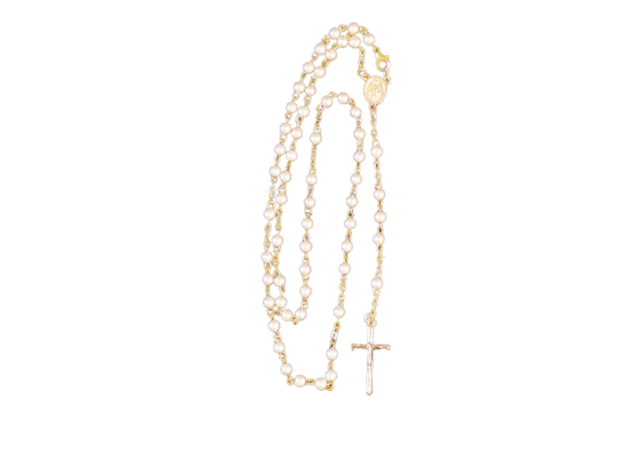 Chapelet-Collier Perles Acrylique Sur Chaine Dorée en Boîte - BLANC
