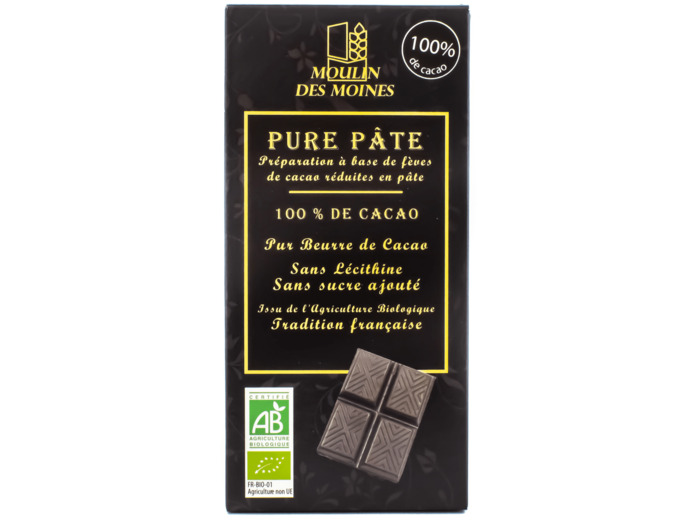 Tablette de Chocolat Pure Pâte 100% de Cacao Bio 100g