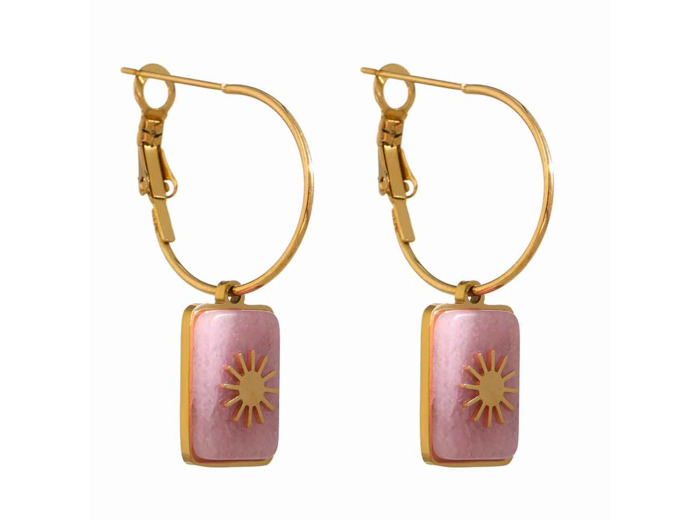 Boucles Tendances Or et Pierre Rose étoile