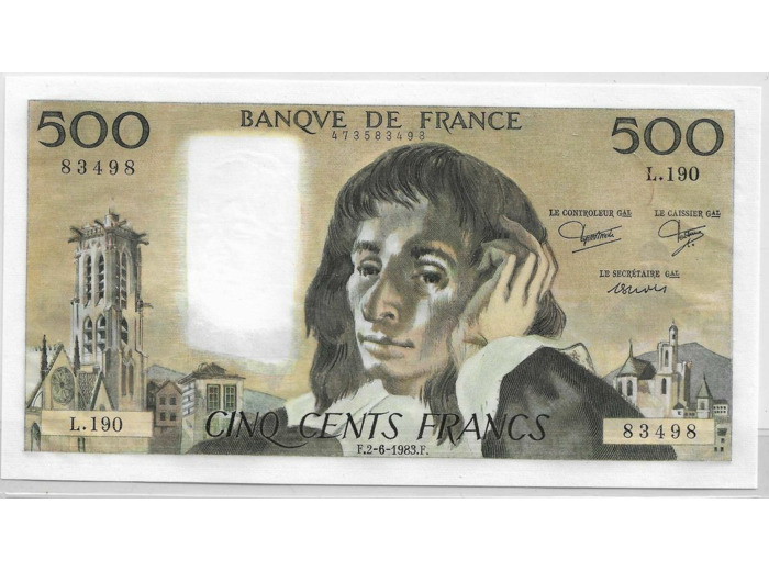 FRANCE 500 FRANCS PASCAL 2-6-1983 L.190 SPL