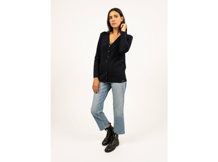 Gilet col V Blainville boutonné en maille de laine fine