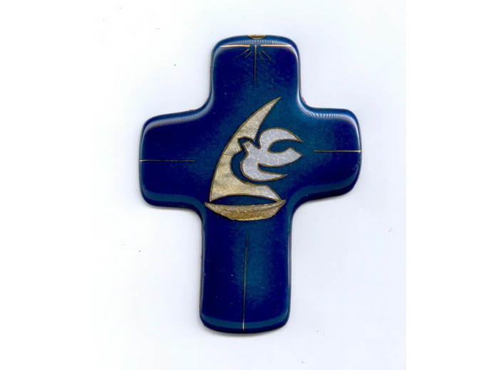 Croix VOILIER AU ST ESPRIT  11,3x8,3cm - EMAUX DU LIBAN