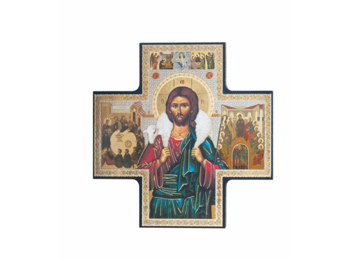 Croix Icône 15x15cm - Christ Bon Pasteur