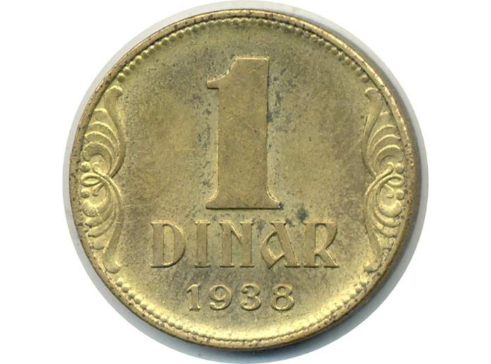 YOUGOSLAVIE 1 DINAR 1938 TTB+ (W19)