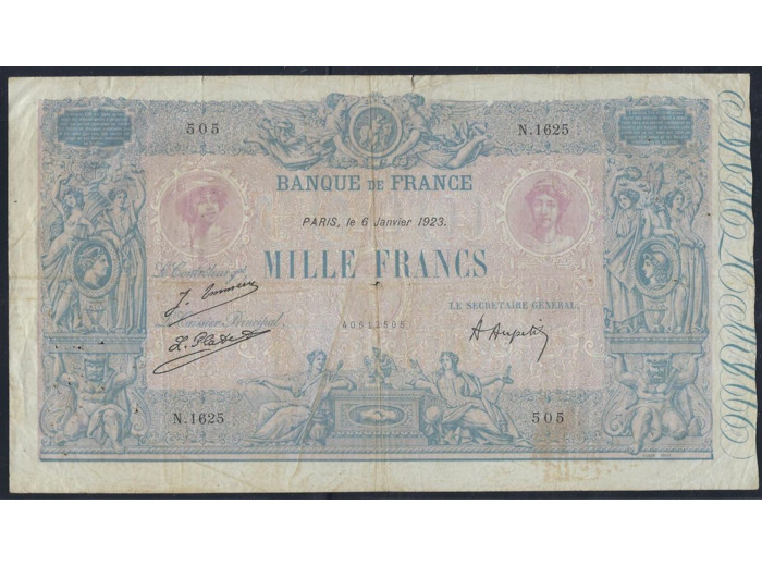 FRANCE 1000 FRANCS BLEU ET ROSE 6 JANVIER 1923 N.1625 TB+