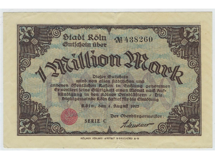 ALLEMAGNE ( KOLN ) 1 MILLION MARK SERIE C 01-08-1923 TTB
