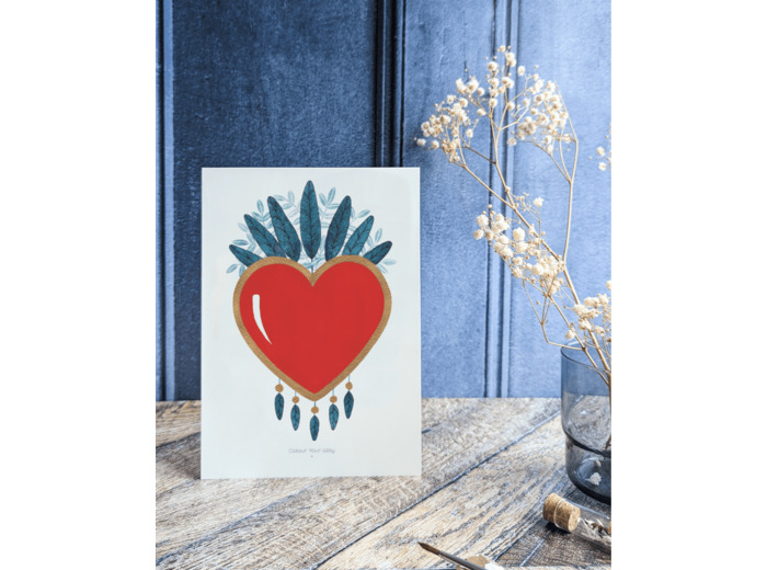 Affiche "Love Vitæ" Cœur sacré rouge et plumes