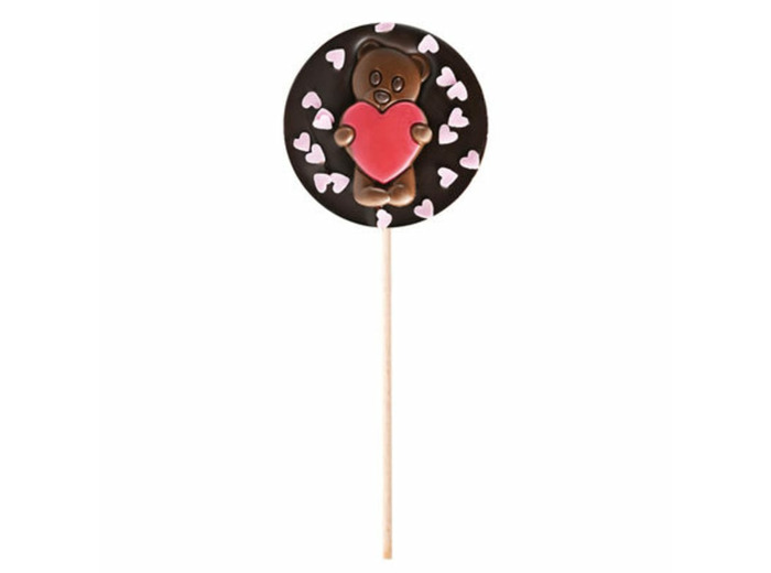 Sucette Chocolat Noir Ourson Cœurs Roses - 50G