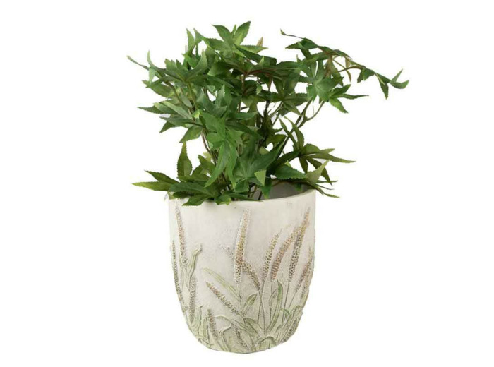 Pot de fleurs pierre tiges de blé beige vert 16x17cm