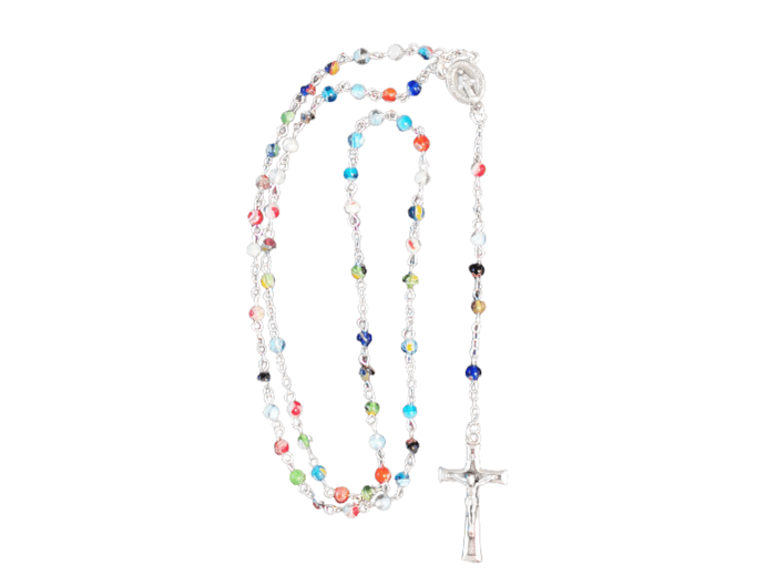 Chapelet en verre MULTICOLORE 3mm chaine argentée