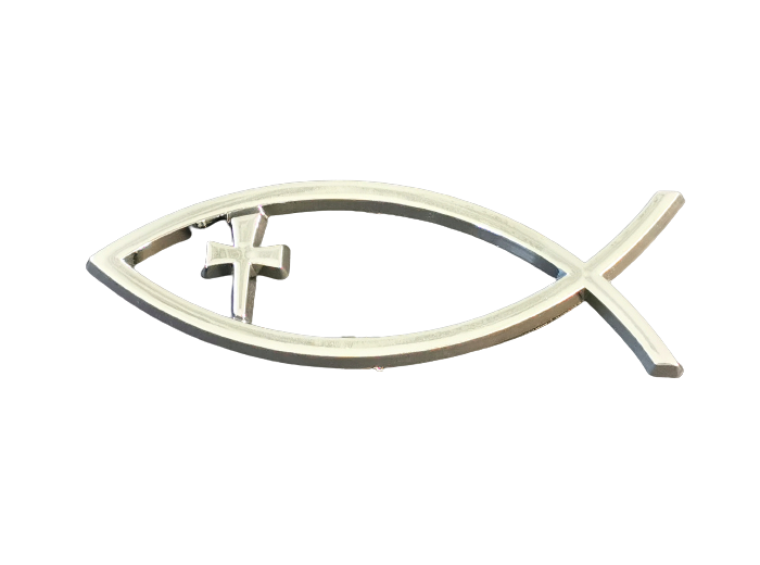 Autocollant Ichtus CROIX Argenté 14x4.5xEp1.6cm