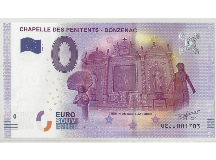 19 DONZENAC 2016-1 CHAPELLE DES PENITENTS BILLET SOUVENIR 0EURO TOURISTIQUE NEUF