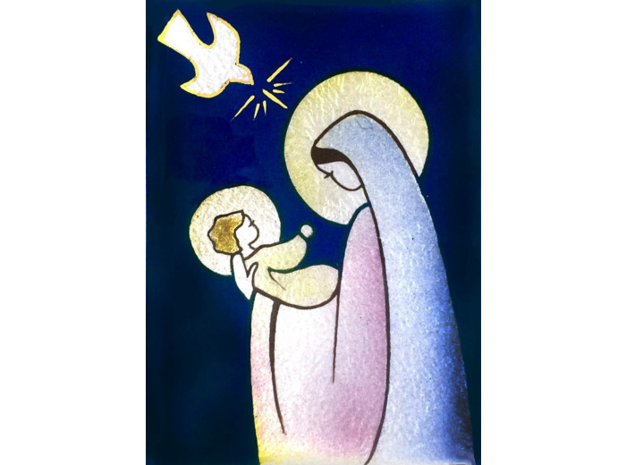 Vierge de la Présentation ss fleurs bleu 9,6X6,8cm - EMAUX DU LIBAN