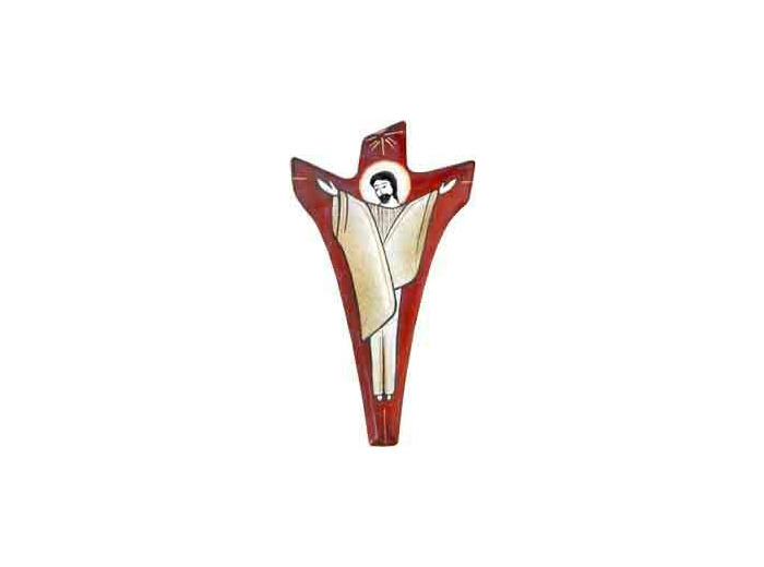Croix du Christ glorieux rouge 14,5X8cm - EMAUX DU LIBAN