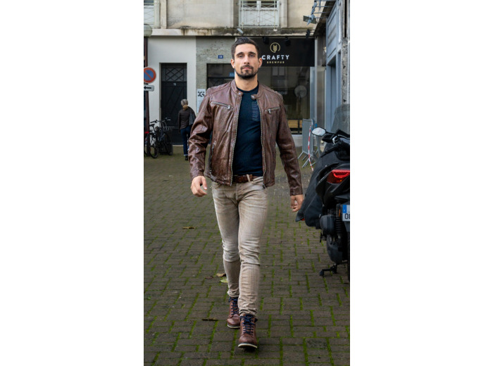 Blouson homme cuir marron GAF101843