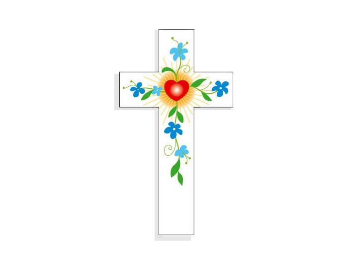Croix Amour 14,5x8cm Coeur Fleurs Bleues
