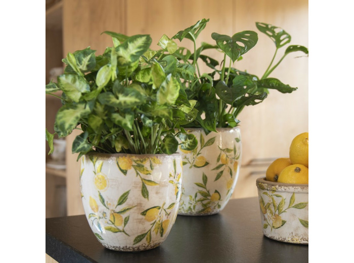 Pot de fleurs Citron jaune céramique 12x11x11cm