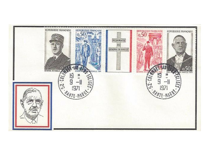 FRANCE PREMIER JOUR CHARLES DE GAULLE Yvert N°1698A COLOMBEY LES 2 EGLISES