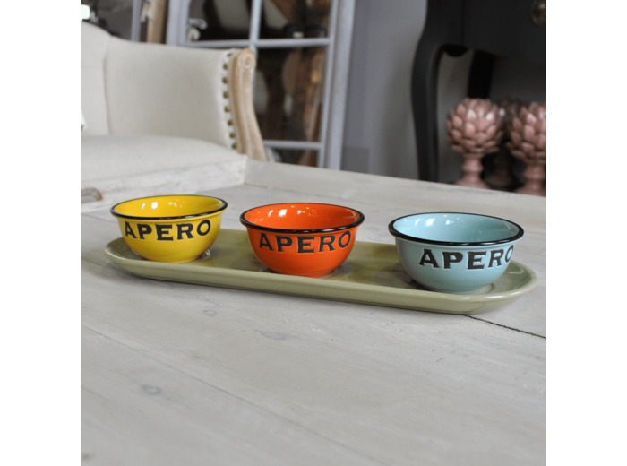 Plateau et 3 ramequins Apéro 32x11x05cm