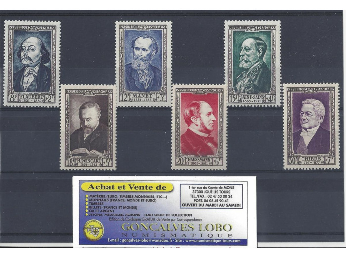 YVERT 930 a 935 CELEBRITES DU XIX Serie 6 Timbres NEUF