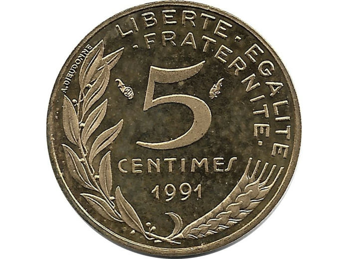 FRANCE 5 CENTIMES LAGRIFFOUL 1991 BE